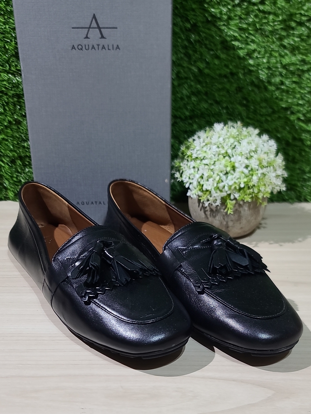 Aquatalia Quinna Shiny Nappa Loafers / Black US 9.5 NEW